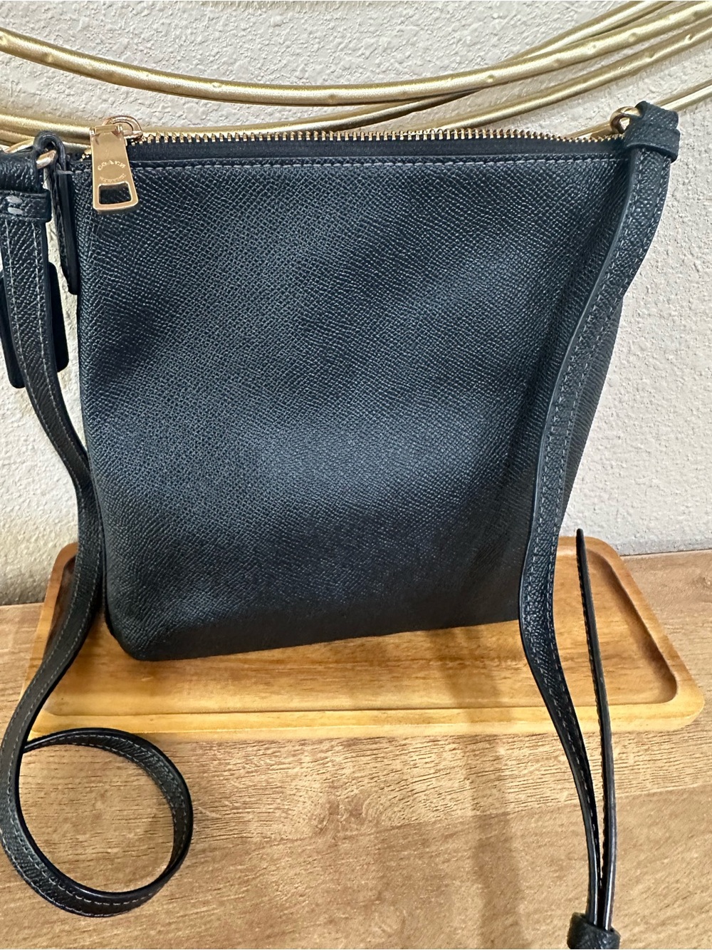Coach Mini Rowan Black Leather Crossbody with Gold Hardware and Front Zip - Picture 2 of 5